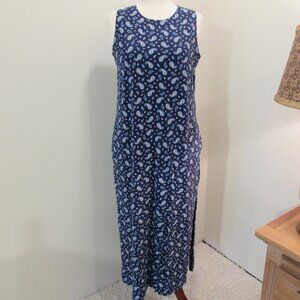 Lands End 100% Cotton Paisley Tank Maxi Dress Pockets Medium